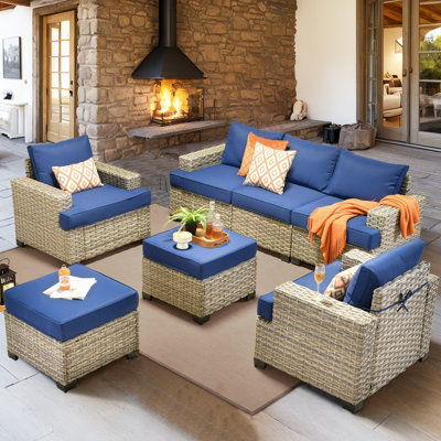 Ensemble de 7 pièces de mobilier d'extérieur avec repose-pieds