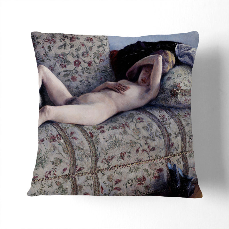 Nude On A Couch Square Throw Cushion, 55cm H x 55cm W x 20cm D, Black