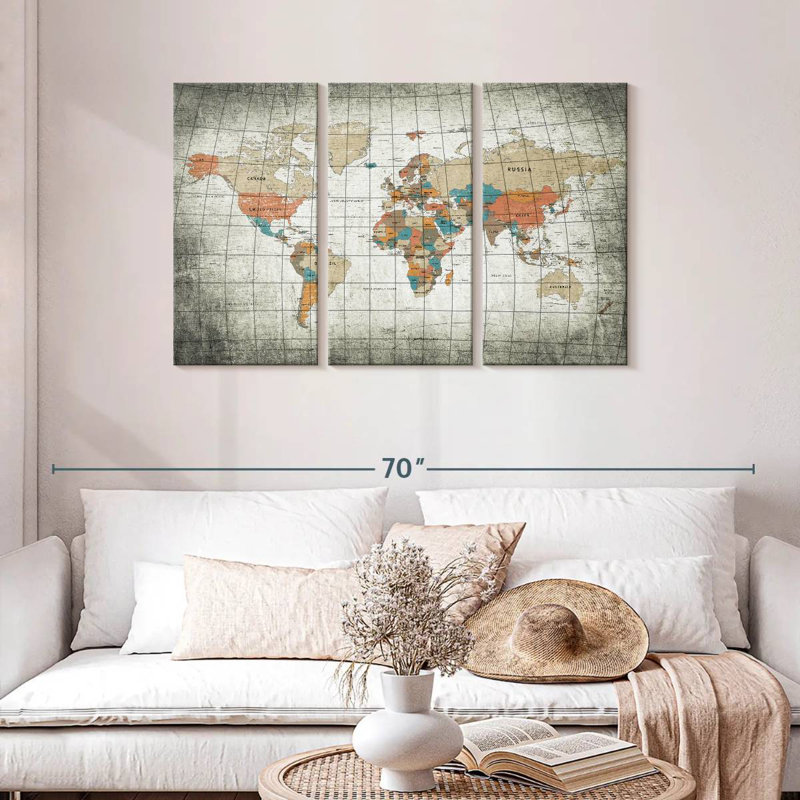 Aliaz Dirty Grid World Map, 28" H x 45" W