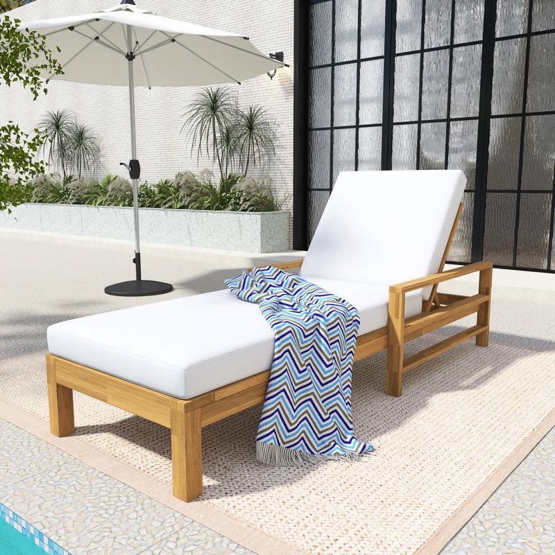 Chaise longue d'extérieur en bois avec dossier réglable, Beige