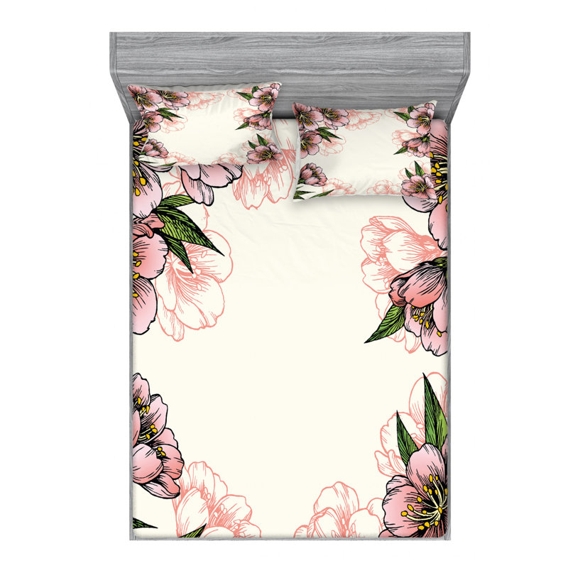 Microfiber Floral Sheet Set, Queen Sheet Set with Fitted Sheet