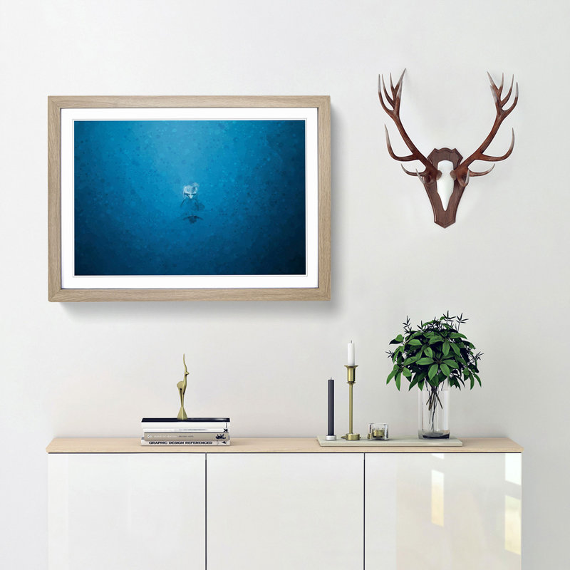 Lone Dolphin in Abstract - Picture Frame Graphic Art Print, Oak, 50cm H x 76cm W x 2cm D