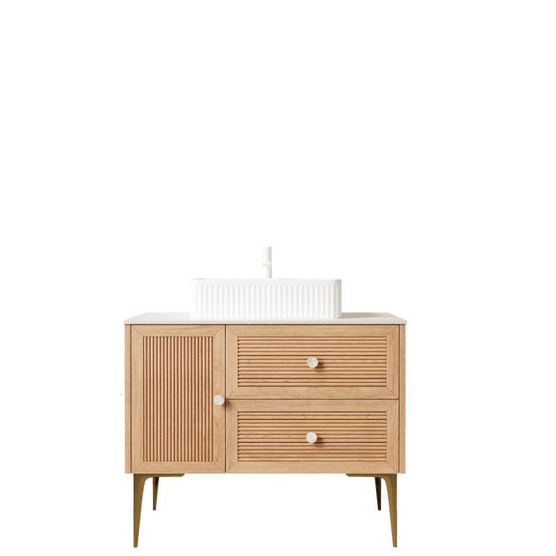 Elegant 36" Freestanding Bathroom Vanity With Ceramic Basin And Oak Finish For Modern Bathrooms