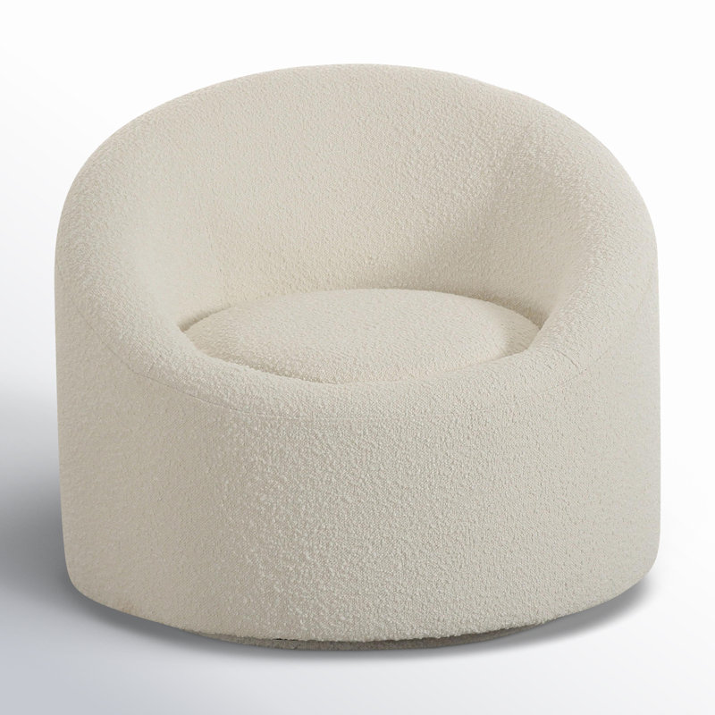 Upholstered Swivel Barrel Chair, Light Beige Boucle