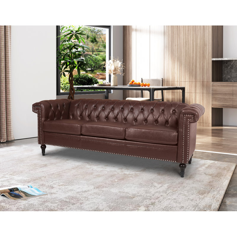 Canapé en cuir 83,66 po Towles, Brun foncé