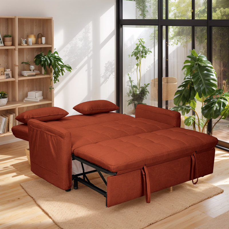60-Inch Sofa Bed “3-In-1 Convertible Sofa Bed, Cushion Sofa, Pull-Out Bed, 2-Seater Sofa With Pockets, Adjustable Backrest and Pillow, Living Room Apartment (Button Tufting)