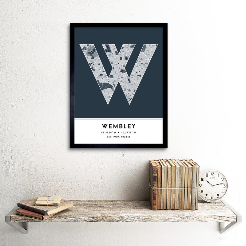 Wembley City Map Wembley England United Kingdom City Map Navy - Single Picture Frame Typography