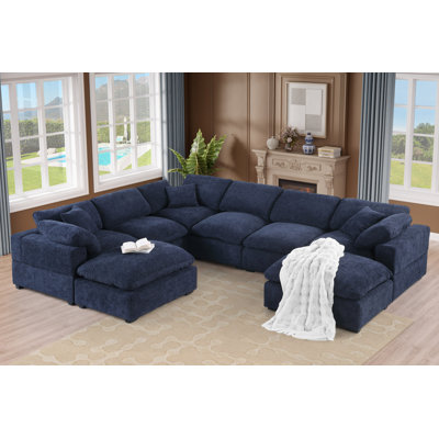 Worthland 143.2" W 8-Piece Reversible Chenille Modular Sectional 