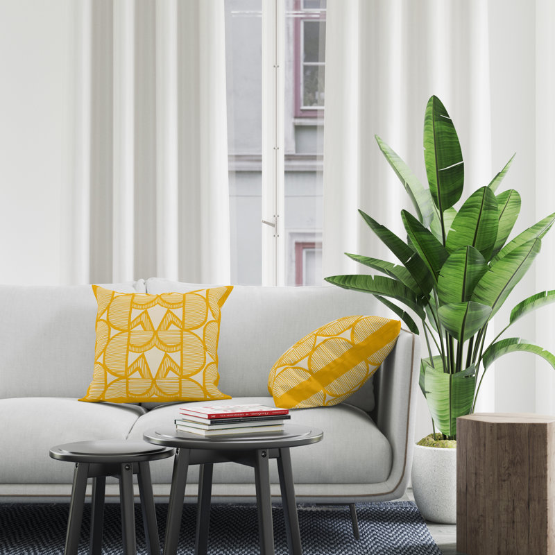 Jeté carré en polyester intérieur / extérieur, L 15 po x H 15 po, Jaune