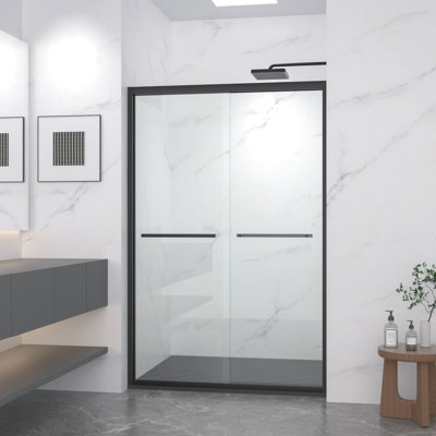 72" Tall Double Sliding Shower Door With 5/16" 8Mm Clear Tempered Glass, Black Hardware, Handle Design, Mute Rollers, Safe For Bathroom High Thickened Aluminum Frame, Corrosion - Handle, Easy