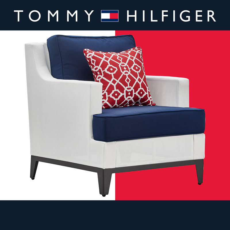 Chaise d'extérieur en filet avec coussins Tommy Hilfiger Hampton, blanc côtier et bleu marine