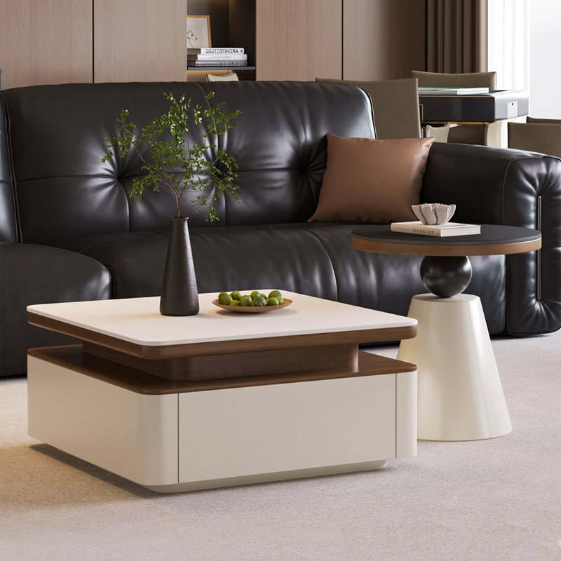 Table basse moderne en pierre, Black / Cream