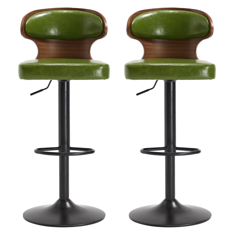 Swivel PU Leather Adjustable Height Bar Stool, Green