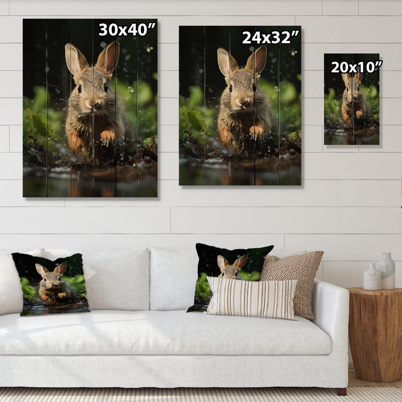 Rabbit Energetic Hopper sur impression sur bois, H 20 po x l 10 po x P 0,78 po