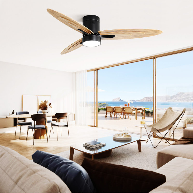 56 Inch Modern Design Flush Mount Ceiling Fan With Light And Remote Control