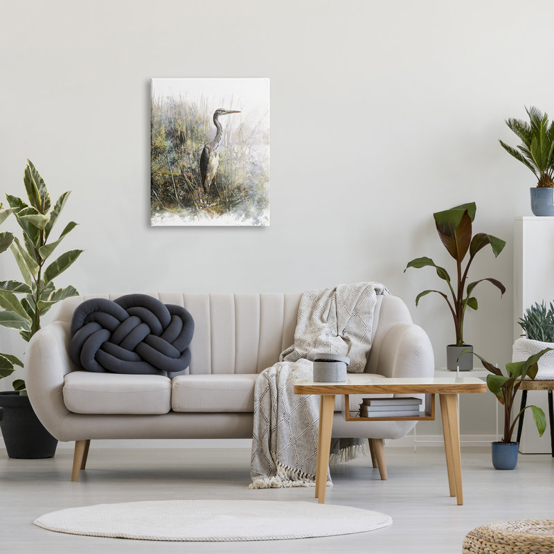 «Heron Bird Water's Edge Pond» par Pip Wilson, impression sur toile tendue, H 30 po x l 24 po x P 1,5 po