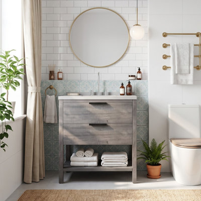 Meuble-lavabo autoportant 36 po avec comptoir en marbre de culture et tiroir à fermeture en douceur