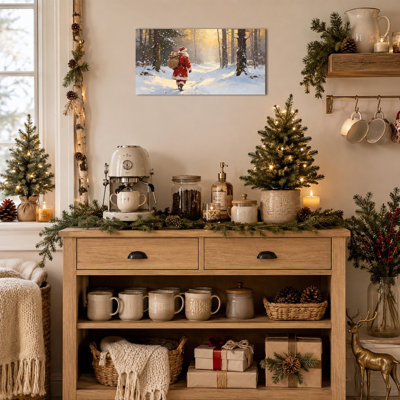 Tableau de Noël sur toile, motif Père Noël, scène de forêt hivernale vintage, décoration murale traditionnelle pour salon, foyer, entrée, chambre, décoration de Noël, prêt à accrocher, 101,6 x 50,6 cm