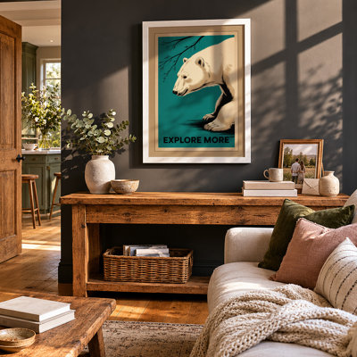 Polar Bear in Teal Minimalist - Framed Print