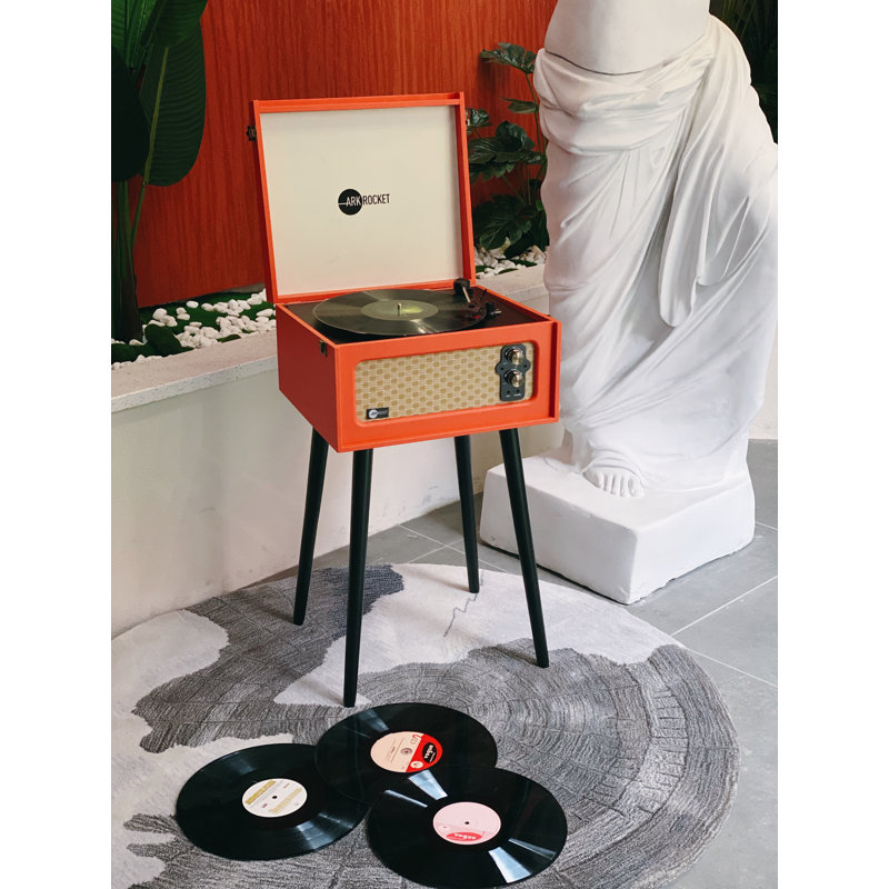 Arkrocket Discovery Bluetooth Record Player Stand with 3-Speed Turntable, Orange