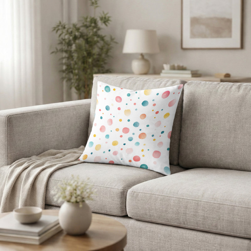 Coussin décoratif à pois - Coussin imprimé à pois rouges, H 20 po x l 20 po