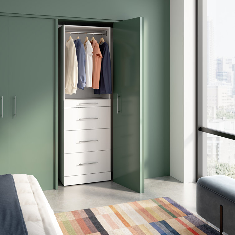 Florence Modular Reach-In Or Walk-In Closet System Tower With Shelves And 4 Drawers, Slab Style