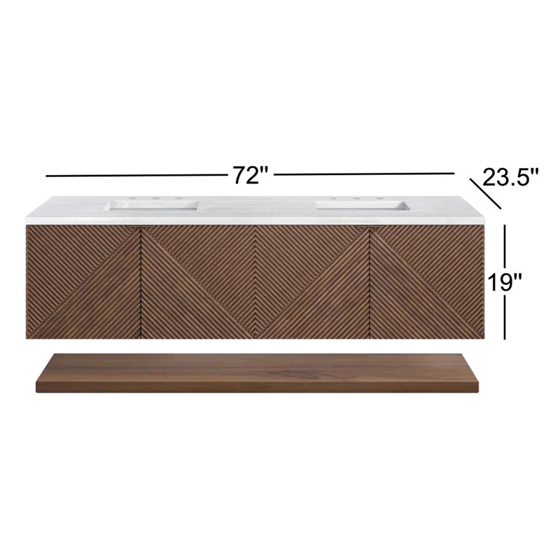 Marcello 72'' Double Bathroom Vanity with Quartz Top, Arctic Fall, 8" Widespread