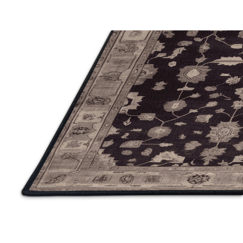 Machine Washable Overdyed Black Area Rug, Round 3'