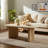 Catalina Travertine Coffee Table with Fluted Wood Base, Modern Rectangular Coffee Table for Living Room, Small Coffee Table - 52", Ivory & Tan