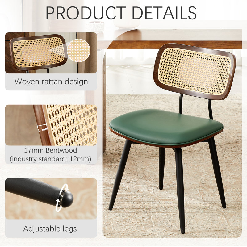 Modern Swivel Faux Leather Dining Chairs With Rattan Back, Green, 2