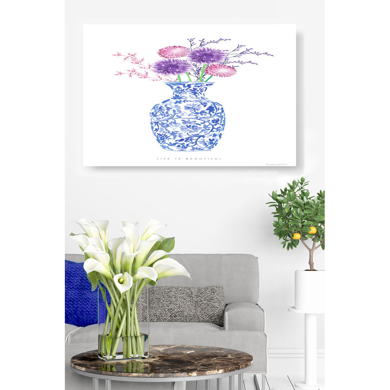 Bouquet chinois, fleurs, floral, blanc, mauve, rouge, rose, bleu, Life Is Beautiful, H 24 po x l 36 po x P 1,5 po