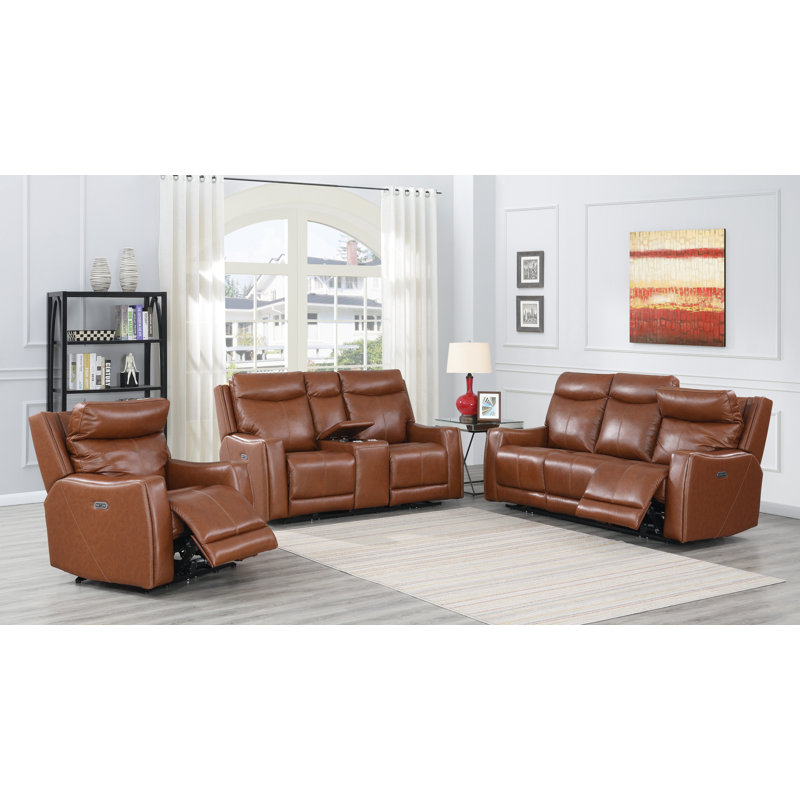 Aoosaf Upholstered 82.5'' Reclining Sofa, Caramel Leather Match