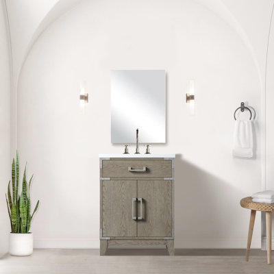 Meuble-lavabo simple en chêne gris l 24 po x P 18 po, comptoir en acrylique et miroir - fermeture en douceur, capacité de rangement intérieure abondante
