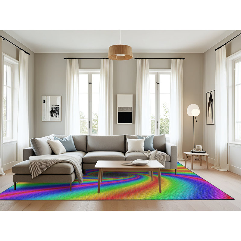 Rouge abstrait/vert/Tapis décoratif bleu, Rectangle 8 pi x 12 pi