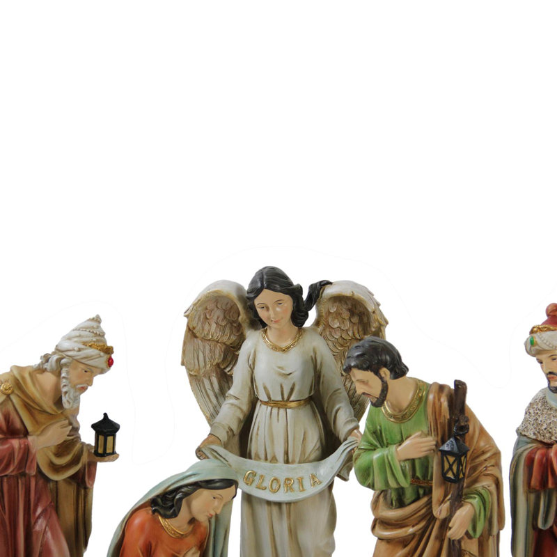 Vibrantly Colored Traditional Christmas Nativity Figurine Set 15.5"