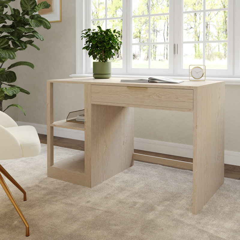 Martha Stewart Kayden Modular Single-Drawer Desk And 2 Tier Shelf, Brown