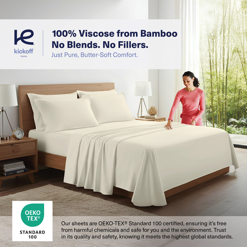 100% Organic Viscose From Bamboo Sheets Set, 300 Thread Count, 4-pc Set, Luxury Cooling Sheets, Deep Pockets - Gift-Ready Packaging, King Size (Vanilla)