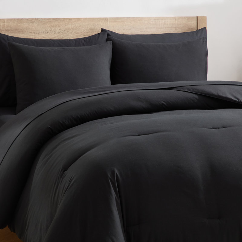 Ensemble d'édredon en microfibre 7 pièces avec draps, Édredon double / grand + 6 pièces supplémentair, Noir