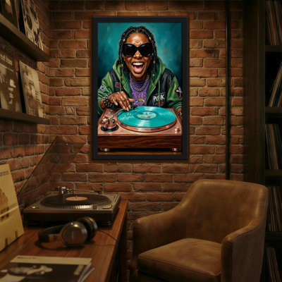 Abstract Dj With Turntable And Blue Vinyl Record