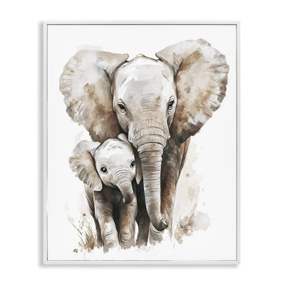 Elephant Baby with Mother Framed Giclee, design by Ramona Murdock