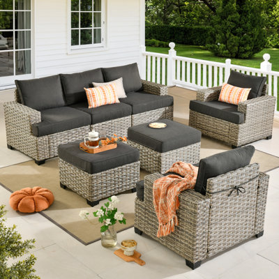 7 - Person Patio Furniture Set with Chairs, Outdoor Wicker Rattan Sectional Seating Group with Cushions, All Weather Sofa Conversation Set with Ottomans for Garden Backyard