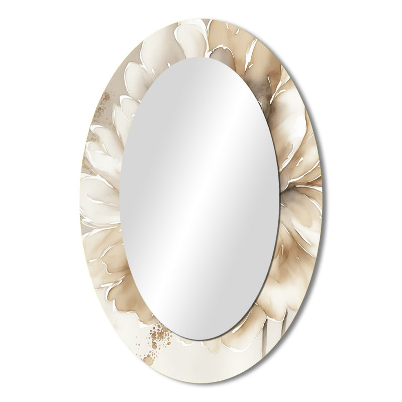 Miroir décoratif ovale simple sur fleur en métal beige, 36 po x 24 po