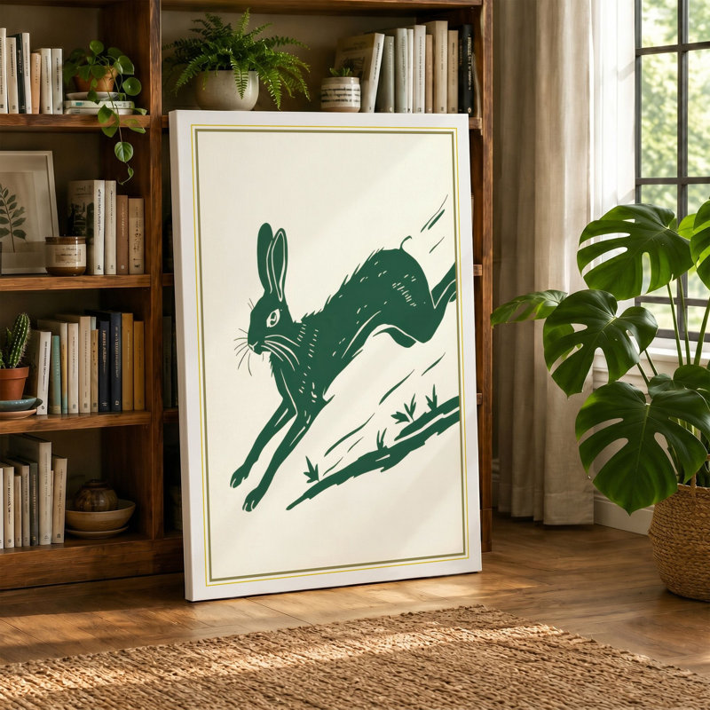 Leaping Hare Scandinavian - Wrapped Canvas, 18x12 - 45.7 x 30.5 cm, Ochre Border