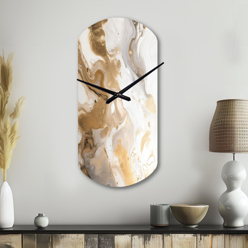 Or et gris A Marble Effect IV - Horloge murale asymétrique en métal, Petit