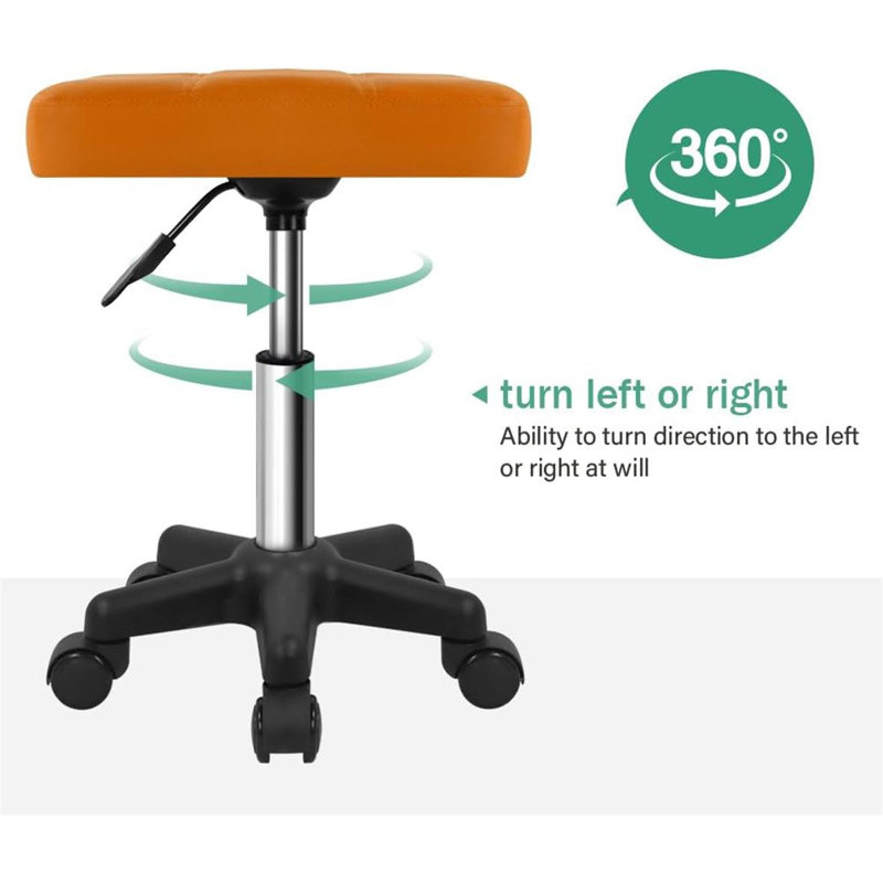 Rectangular Rolling Stool With Wheels, Orange