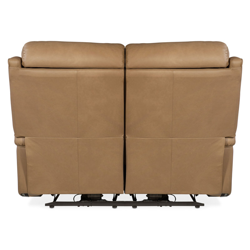MS 56" Genuine Leather Power Reclining Loveseat, Cuir véritable brun miel