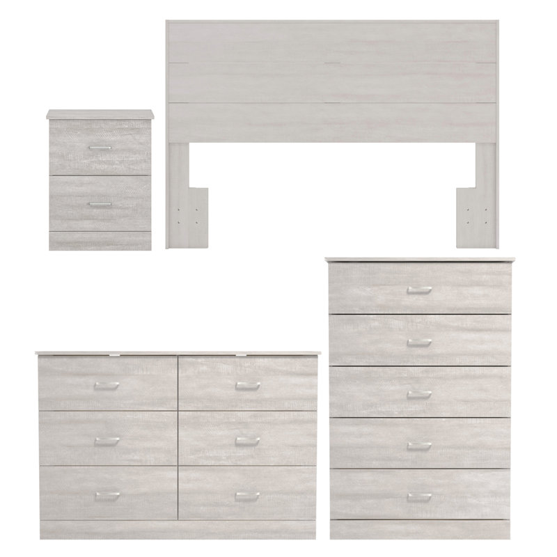 Ensemble de chambre à coucher moderne et coordonnée 4 pièces Allyannah, Chêne gris cendré
