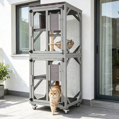 Enceinte d'extérieur pour chat Camdyn avec roues, cage d'extérieur pour chat avec boîte de repos améliorée