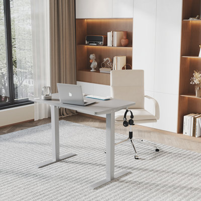 Hieronymus Electric Adjustable T-Shape Standing Desk Home Desk With Backpack Hook And Memory Smart Pannel
