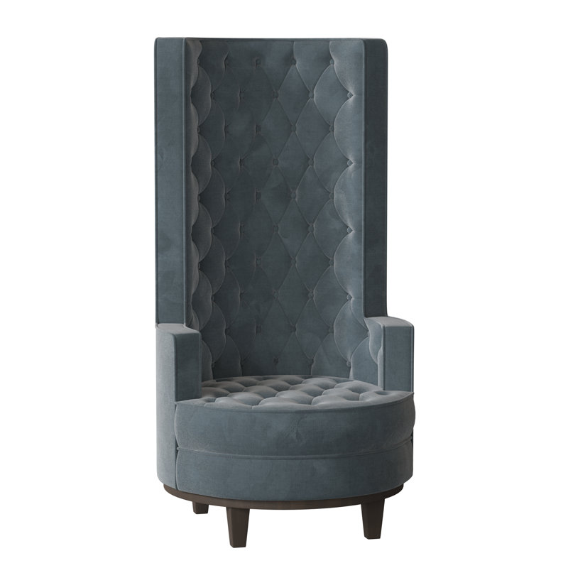 Norma Tufted Wingback Chair, Bella Black Performance Velvet, Brown Mahogany